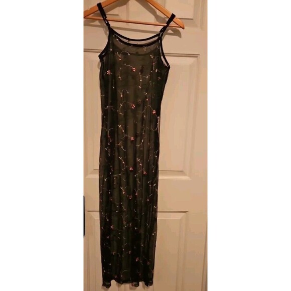 Hers & Mine Sheer Floral Embroidered Dress  Mesh Maxi Sexy Medium Swimsuit Cover - Picture 2 of 8